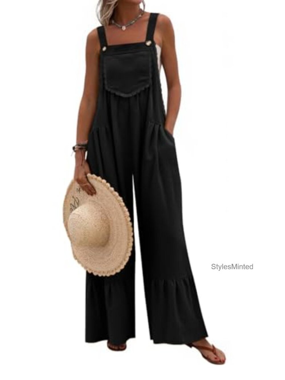 Lace Overalls Summer Jumpsuit Loose Baggy Wide Leg Ruffle Romper